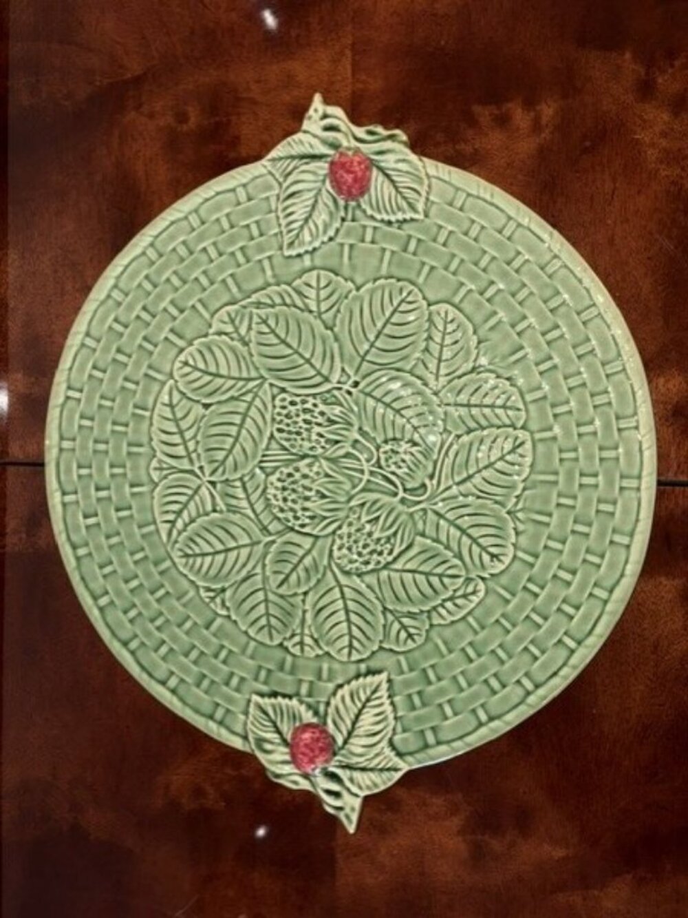 Bordallo Pinheiro Portugal Strawberry Basket Weave Ceramic Tray/Cheese Platter